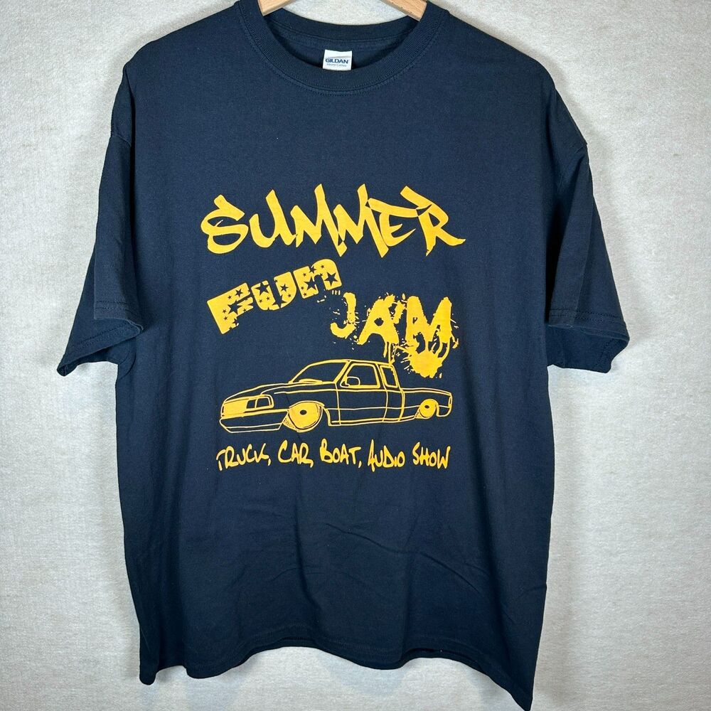 Vintage Summer Fun Jam Car Show T Shirt Mens XL Navy Blue Truck Audio Graphic